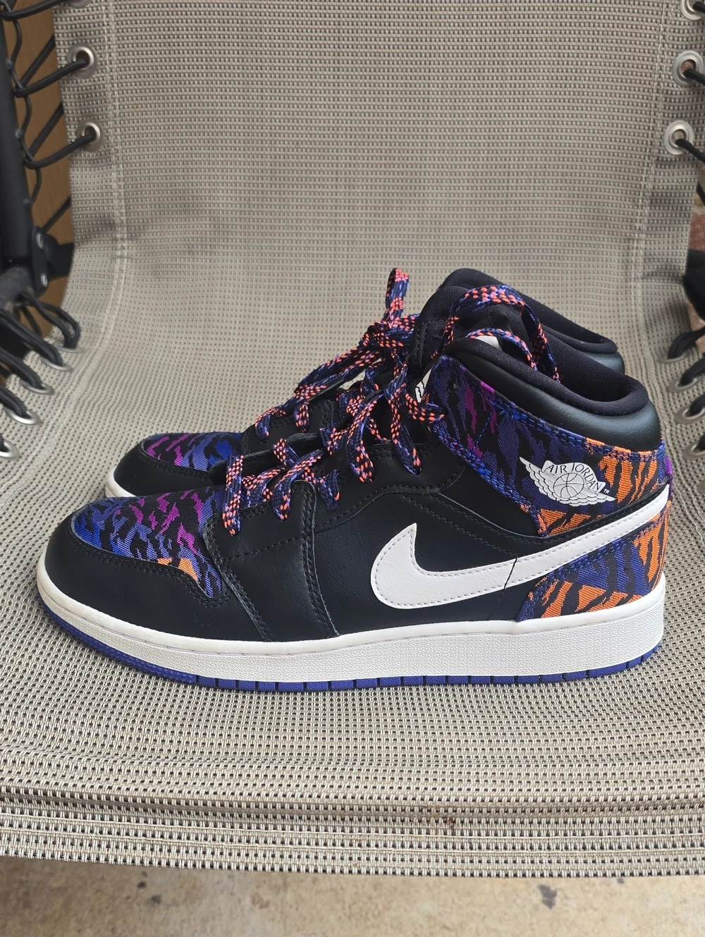 Nike Air Jordan High-Top Sneakers in Black with Purple & Blue Pattern